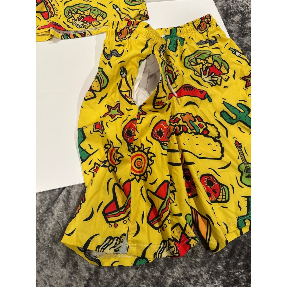 Mexican Food Print Top/Short Set Men's Size Medium Yellow EUC - Picture 9 of 11